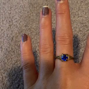 Dark gold blue crystal ring
